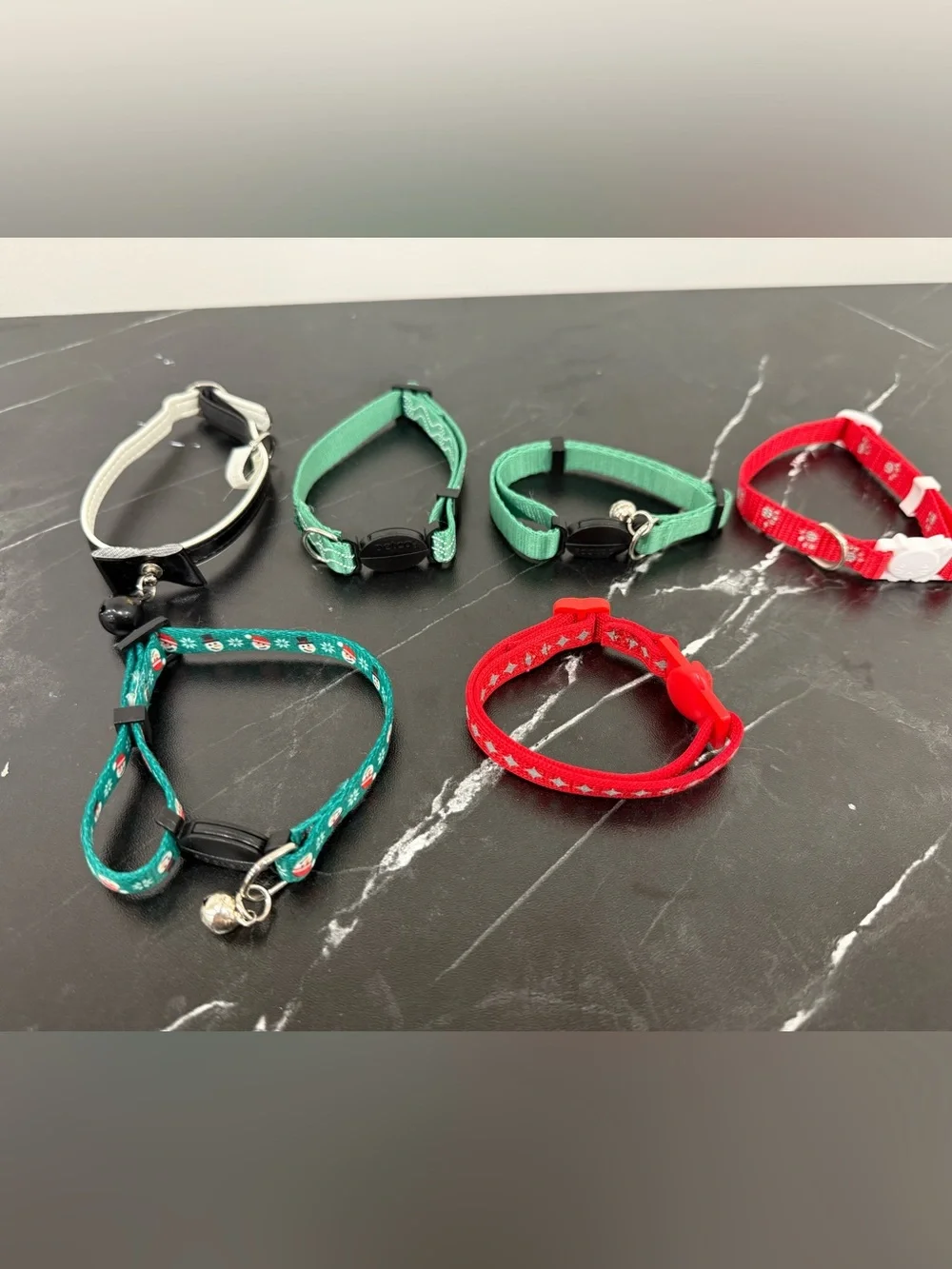 LN set of 6 various cat Collars petco bow green red Christmas holiday